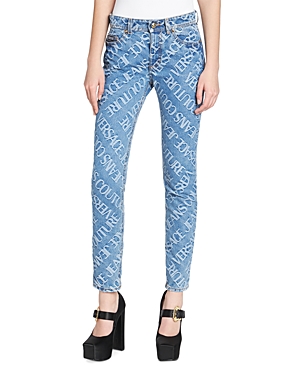 Versace Jeans Couture High Rise Monogram Ankle Jeans in Indigo