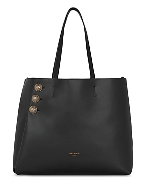 Balmain Embleme Large Leather Shopping Tote With Removable Pouch In Black/gold