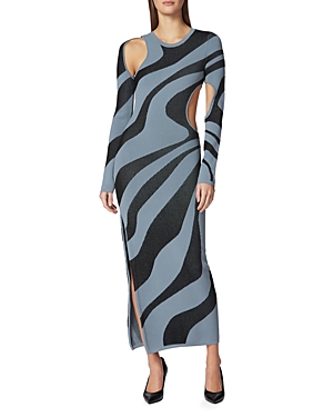 HERVE LEGER ABSTRACT DOUBLE KNIT JACQUARD MAXI DRESS