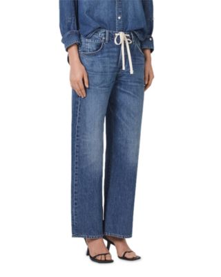 Brynn Drawstring High Rise Wide Leg Jeans in Atlantis