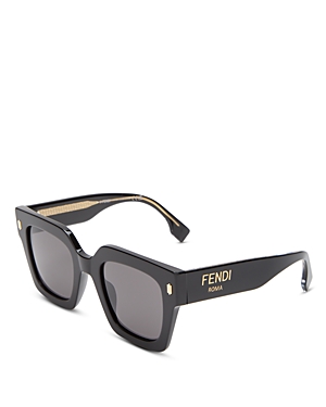 Shop Fendi Roma Square Sunglasses, 53mm In Black/gray Solid