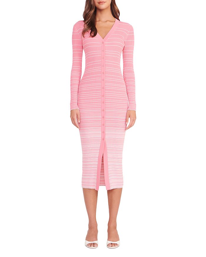 Staud Shoko Striped Sweater Dress In Coral Pink/white