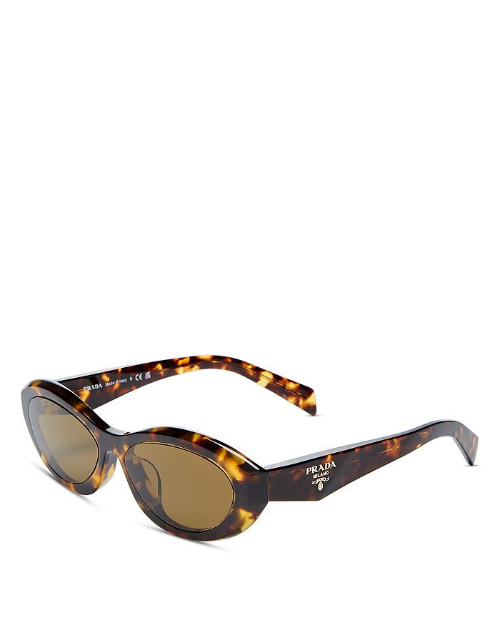 Shop Prada Symbole Oval Sunglasses, 56mm In Dark Brown/brown Solid