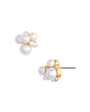 Shop Kenneth Jay Lane Imitation Pearl Cluster Stud Earrings In White/gold