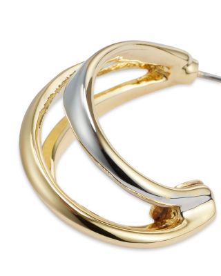 18K Gold Plated Two Tone Half Hoop Earrings 
