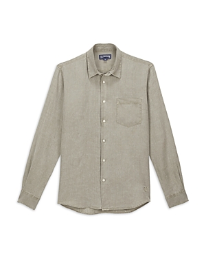 Shop Vilebrequin Caroubis Long Sleeve Button Front Shirt In Olive Melange