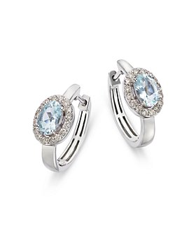 Bloomingdale's - Aquamarine & Diamond Halo Hoop Earrings in 14K White Gold - 100% Exclusive