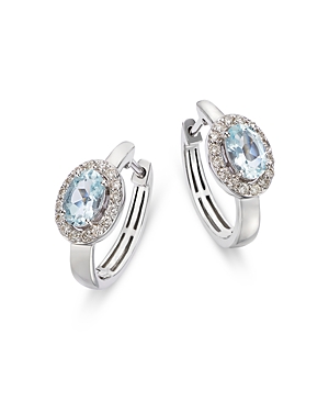 Bloomingdale's Aquamarine & Diamond Halo Hoop Earrings in 14K White Gold - 100% Exclusive