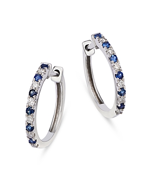 Bloomingdale's Sapphire & Diamond Hoop Earrings In 14k White Gold - 100% Exclusive In Blue/white