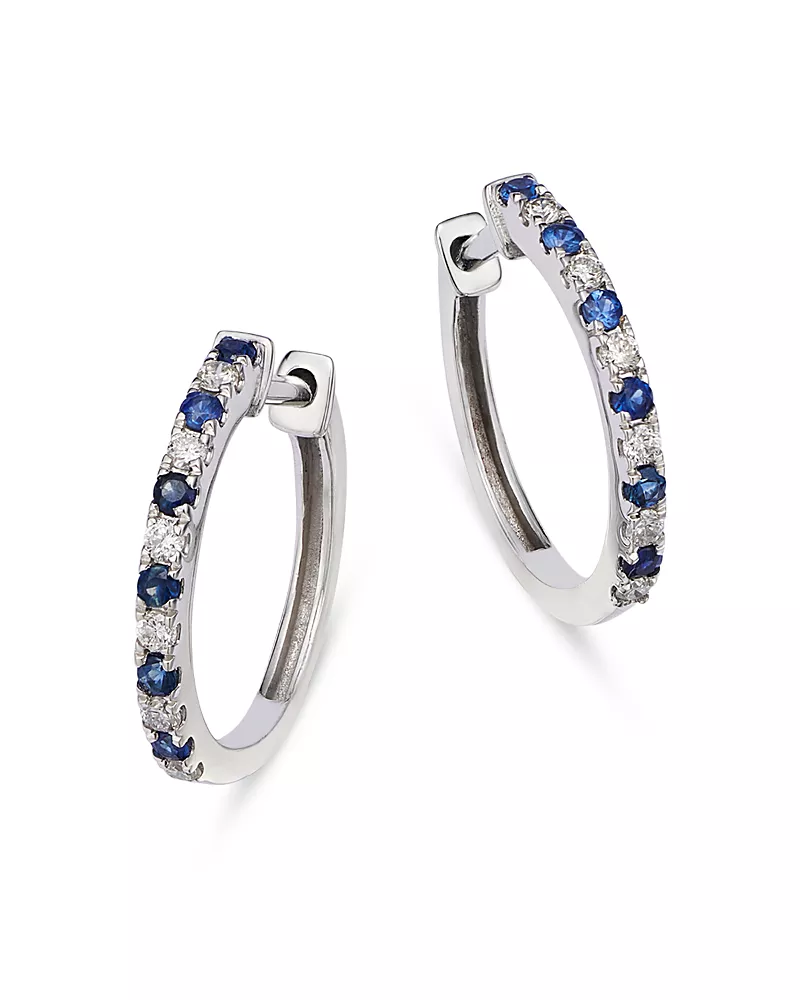 Bloomingdale's Fine Collection Sapphire & Diamond Hoop Earrings in 14K White Gold