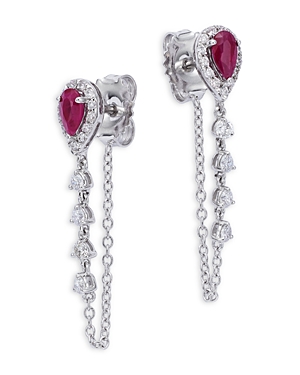 Bloomingdale's Ruby & Diamond Pear Halo Chain Drop Earrings In 14k White Gold - 100% Exclusive In Pink/white
