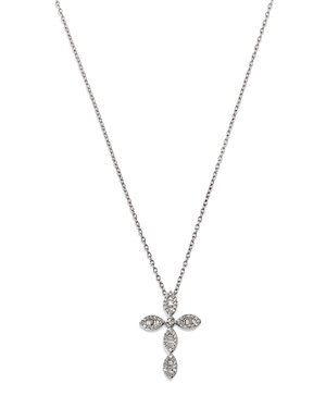 Bloomingdale's Diamond Baguette & Round Cross Pendant Necklace in 14K White Gold, 0.33 ct. t.w. - 10