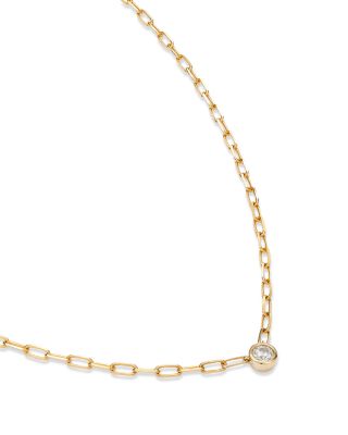 Diamond Solitaire Paperclip Necklace in 14K Yellow Gold, 0.15 tcw  