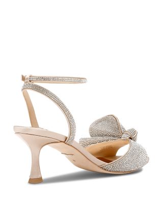 Women's Remi Almond Toe Rhinestone Ruffle Mid Heel Sandals