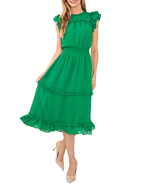 Cece Ruffled Swiss Dot Midi Dress In Lush Green