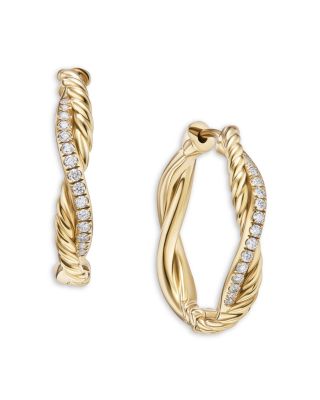 David Yurman - Infinity 18K Yellow Gold Twist Cable Diamond Hoop Earrings