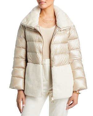 Herno Faux Fur And Down Puffer Jacket In Champagne
