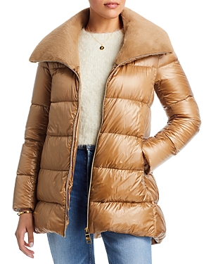 Shop Herno Faux Fur Collar A Line Down Puffer Coat In Camel