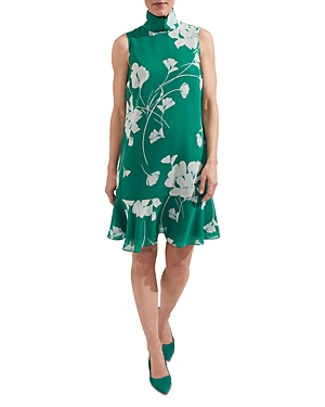 Hobbs London Madeline Floral High Collar Dress In Green Ivory