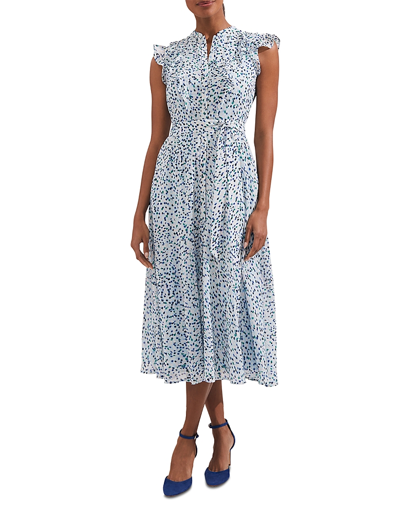 Hobbs London Georgiana Printed Flutter Sleeve Shirt Dress In Blue Multi