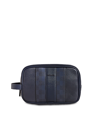 Ted Baker Waydee House Check Faux Leather Wash Bag In Navy