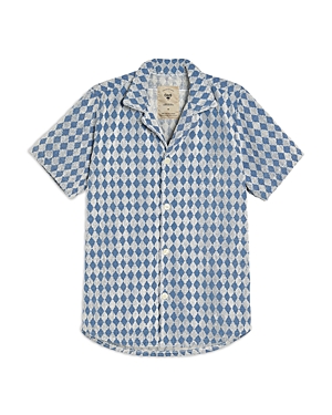 Shop Oas Cotton Terry Jacquard Regular Fit Button Down Shirt In Blue