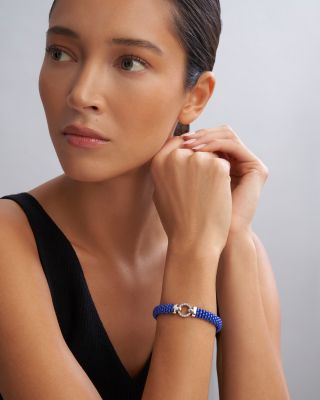 Sterling Silver Ceramic Caviar & Diamond Circle Bracelet