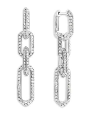 Diamond Link Drop Earrings in 14K White Gold, 1.10 tcw 