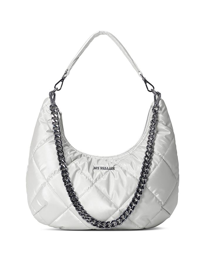 Mz Wallace Quilted Bowery Shoulder Bag In Oyster Metallic/gunmetal