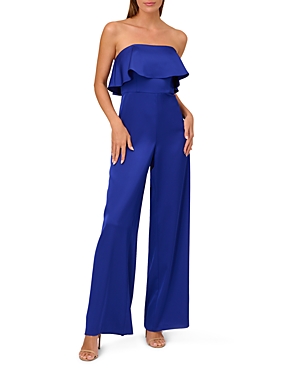 Liv Foster Strapless Ruffle Satin Jumpsuit In Royal Sapphire