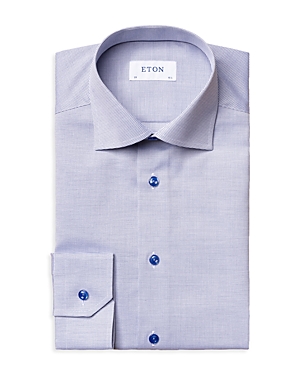 Shop Eton Contemporary Fit Textured Twill Shirt In Mid Blue