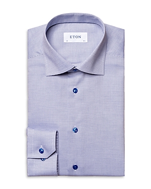 Shop Eton Slim Fit Textured Twill Shirt In Mid Blue