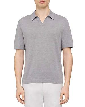 Theory Brenan Linen Blend Polo In Force Gray