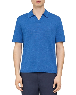 Theory Brenan Linen Blend Polo In Sail Blue