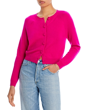 Shop Aqua Cashmere Crewneck Cashmere Cardigan - 100% Exclusive In Hot Fuschia