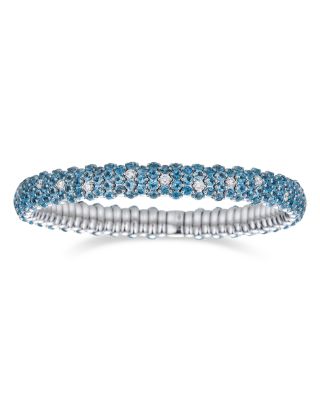ZYDO - 18K White Gold Stretch Blue Topaz & Diamond Bracelet