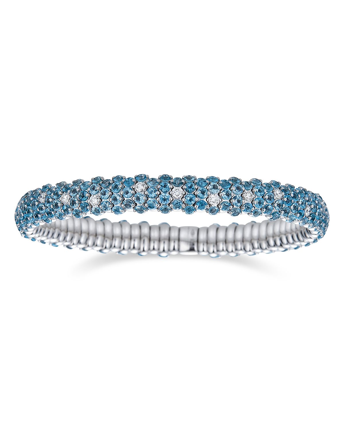Zydo 18K White Gold Stretch Blue Topaz & Diamond Bracelet