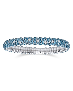 Shop Zydo 18k White Gold Stretch Blue Topaz & Diamond Bracelet In Blue/white