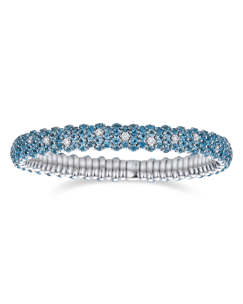 Zydo 18K White Gold Stretch Blue Topaz & Diamond Bracelet
