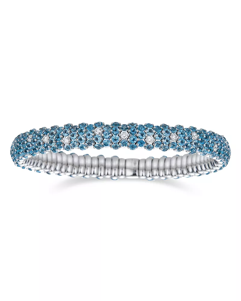 Zydo 18K White Gold Stretch Blue Topaz & Diamond Bracelet