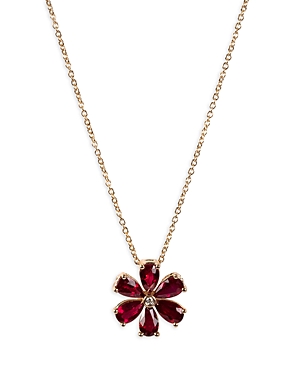 18K Rose Gold Luminal Ruby & Diamond Floral Pendant Necklace, 16