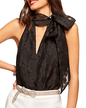 Ramy Brook Claudia Tie Neck Sleeveless Blouse In Black Petal