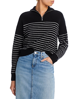 Aqua Stripe Quarter Zip Cashmere Sweater - 100% Exclusive In Black/ivory
