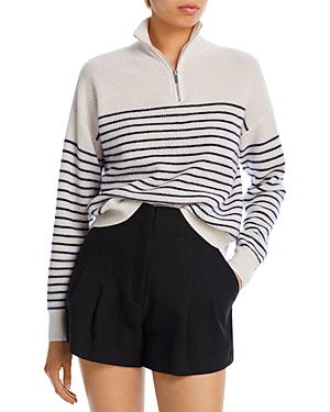 Aqua Stripe Quarter Zip Cashmere Sweater - 100% Exclusive In Alabaster/peacoat