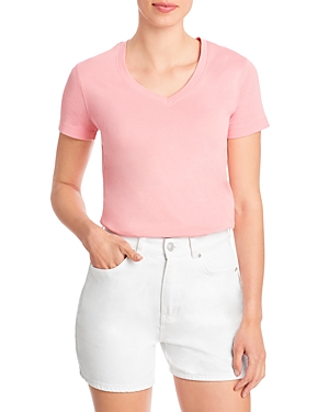 Three Dots Cotton V-neck Tee In Strawberry