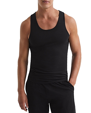 Reiss Black Textured Crew Neck Ribbed Vest In Black