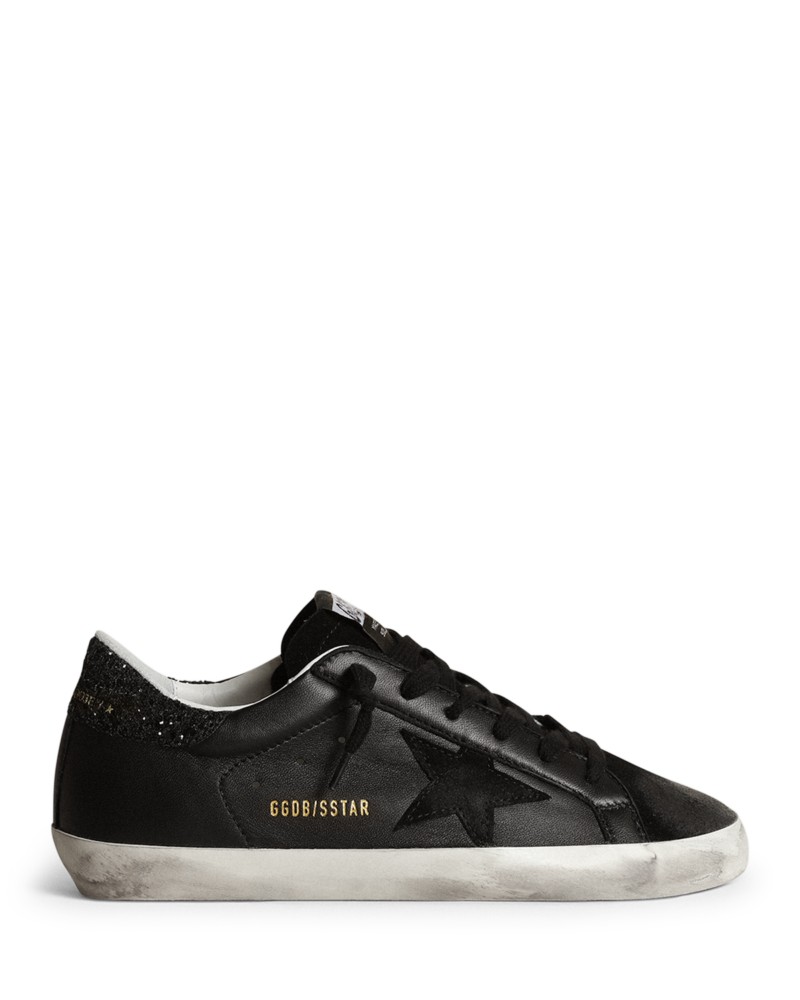 Golden Goose Women's Superstar Glitter Heel Low Top Sneakers in Black