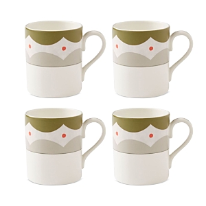 Spode Tall Tree Geo Mugs - Set Of 4 In Green/brown