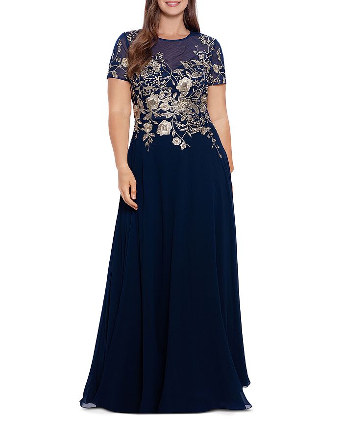 Betsy & Adam Plus Size Embroidered Cap Sleeve Gown | Bloomingdale's