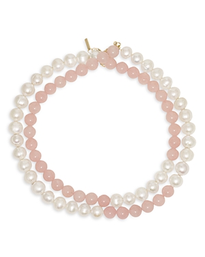 Completedworks Gemstone & Cultured Freshwater Pearl Beaded Collar Necklace In 14k Gold Plated Sterling Silver, 14.5 In Pink/white
